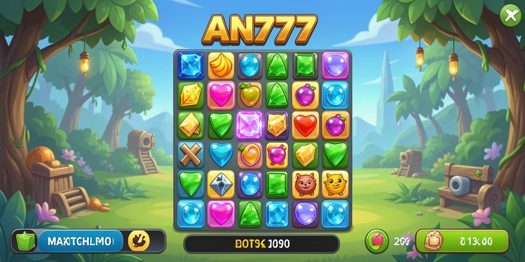 Gameplay seru AN777 dengan kombinasi warna-warni item Match-3.