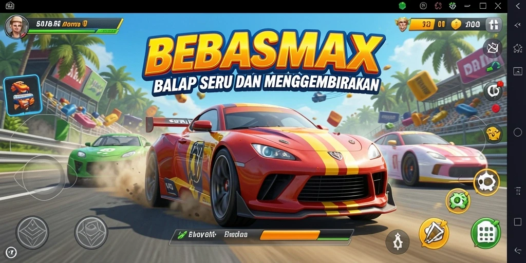 Screenshot gameplay menunjukkan aksi balap BEBASMAX yang menegangkan.