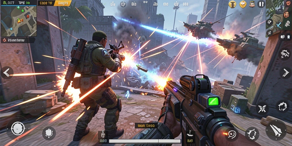 Tangkapan layar gameplay C0077 menampilkan aksi seru dalam mode TPS.