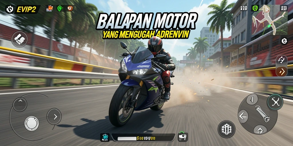 Tampilan menakjubkan dari gameplay balapan motor di EVIP2.