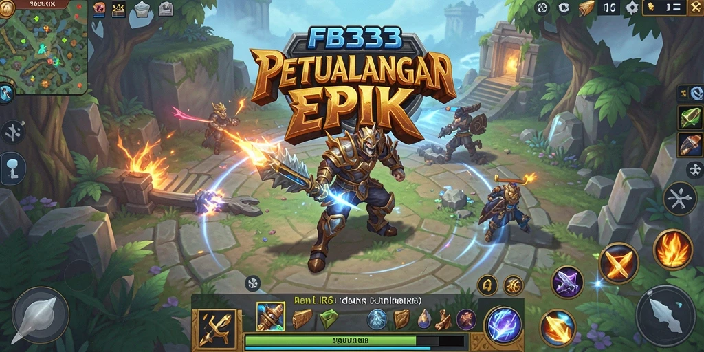 Screenshot gameplay FB333 menampilkan karakter dalam pertempuran epik di dunia fantasi.