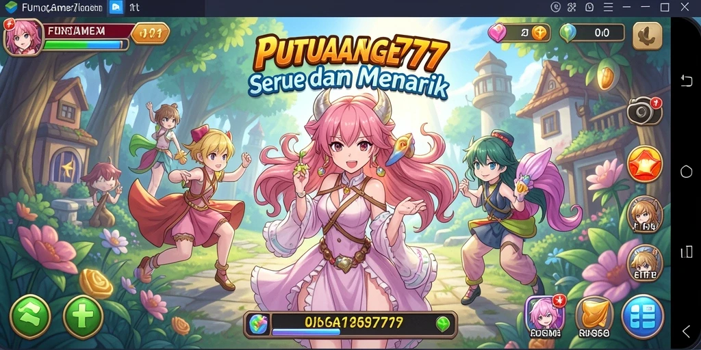 Screenshot gameplay FUNGame777 menampilkan karakter anime yang bertarung di dunia fantasi.