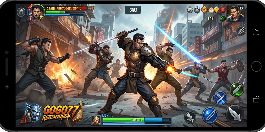 Tampilan gameplay GOGO77 dengan aksi pertarungan yang mendebarkan.