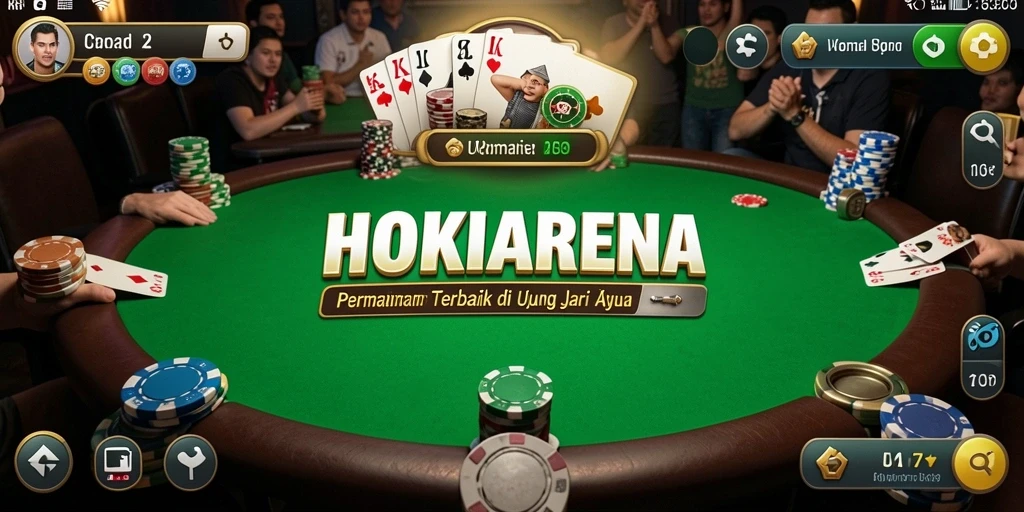 Screenshot HOKIARENA menampilkan gameplay poker yang seru dan mendebarkan.