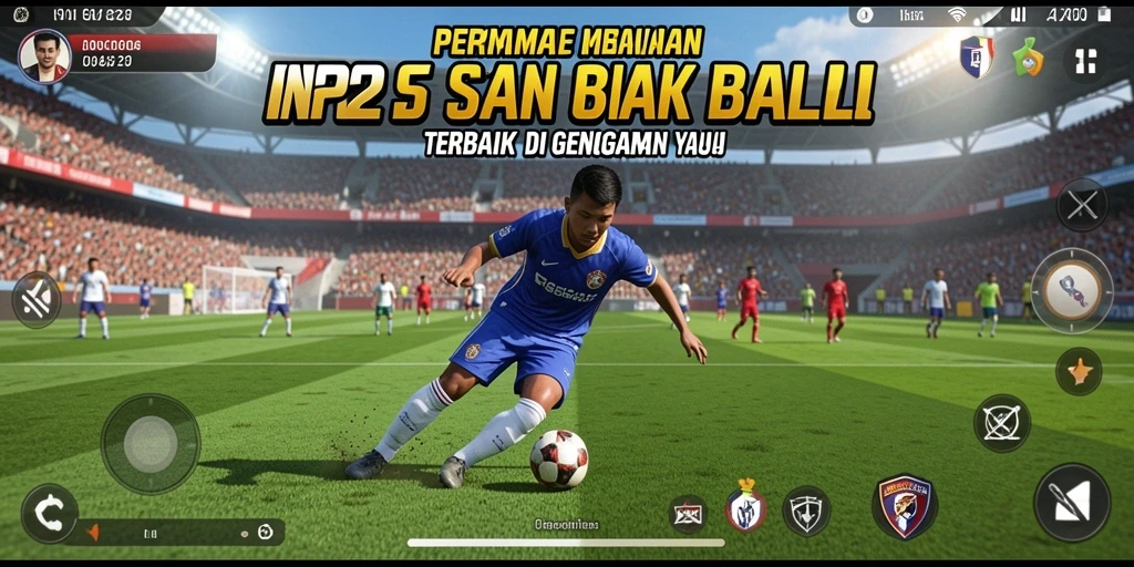 Screenshot gameplay IN22 menampilkan aksi mendebarkan dalam pertandingan sepak bola.