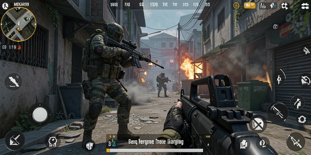 Gambaran gameplay menegangkan di MEKAR99 saat bertempur.