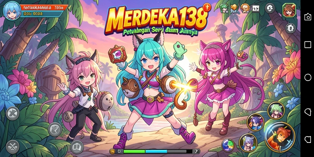 Screenshot gameplay MERDEKA138 yang menampilkan pertempuran seru karakter Anime.