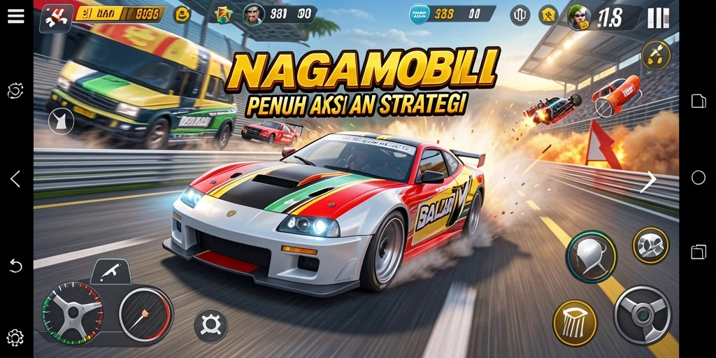 Tampilan gameplay seru NAGAWIN dengan aksi balap yang mendebarkan.