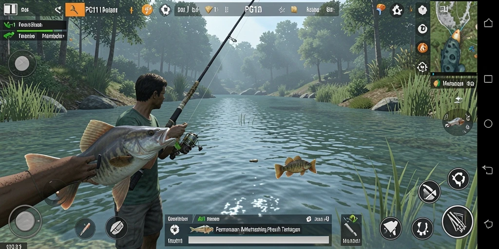 Tampilan menarik dari gameplay PG11 saat menangkap ikan di lokasi memancing.