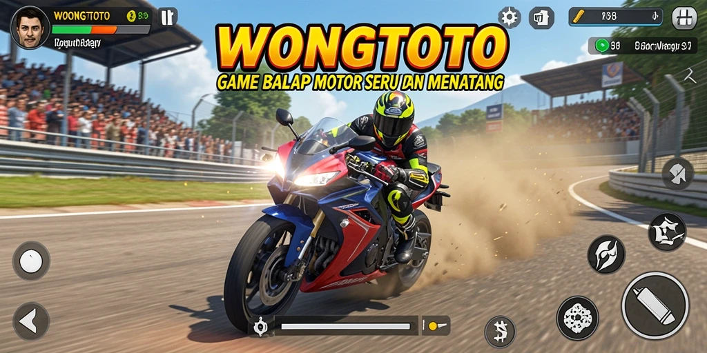Screenshot gameplay <strong>WONGTOTO</strong> menampilkan aksi balap motor yang menegangkan.